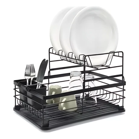 Escurridor Escurre Platos Doble Extraíble De Metal Cocina Negro