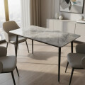 Mesa De Comedor Vidrio Símil Marmol 1.40x0.80m Patas De Hierro Gris