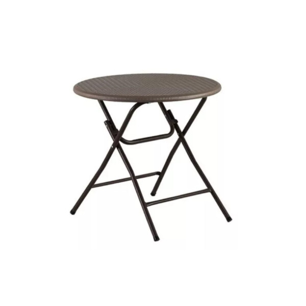 MESA REDONDA PLEGABLE BASE DE METAL 80 CM MARRON