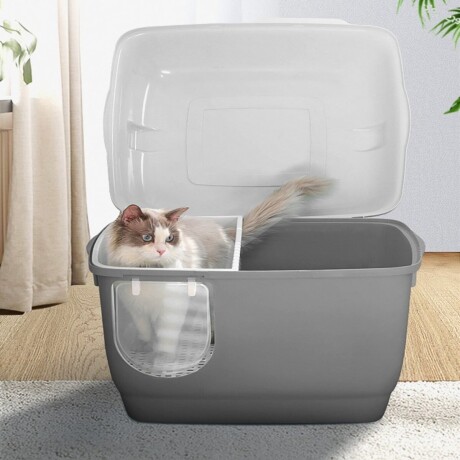 Baño Cerrado Portable Sanitario con Puerta y Pala Gatos Gris