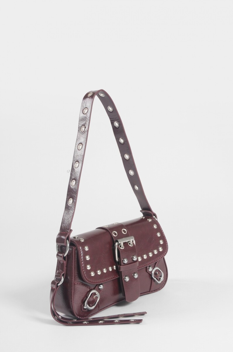 Cartera de hombro con hebilla y tachas - bordo 