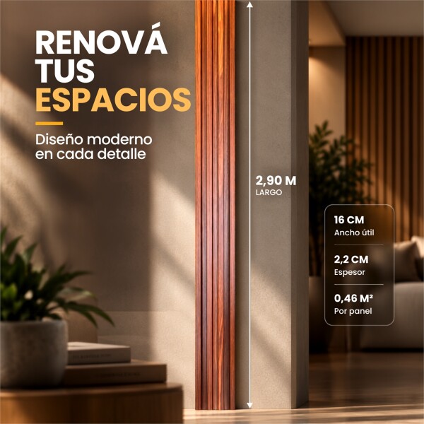 Pack x50 Wpc Simil Madera Wall Panel Lambrin 2.90x16.7 Marrón madera 5