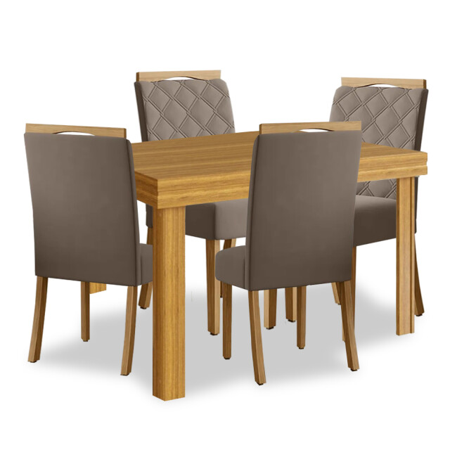 Juego de comedor mesa en madera maciza - 4 sillas tapizadas Juego de comedor mesa en madera maciza - 4 sillas tapizadas