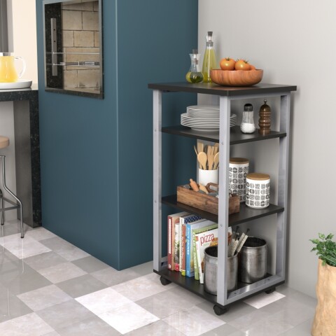 Carro Auxiliar Multiuso Tubular Negro Mate Texturizado MDF de15/22mm con Ruedas Carro Auxiliar Multiuso Tubular Negro Mate Texturizado MDF de15/22mm con Ruedas