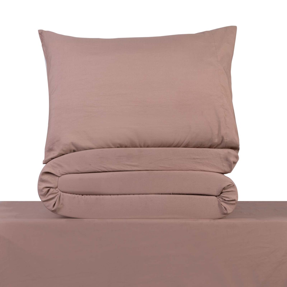 JUEGO DE SABANAS - QUEEN POLIESTER MARRON PREWASHED CHOCO 