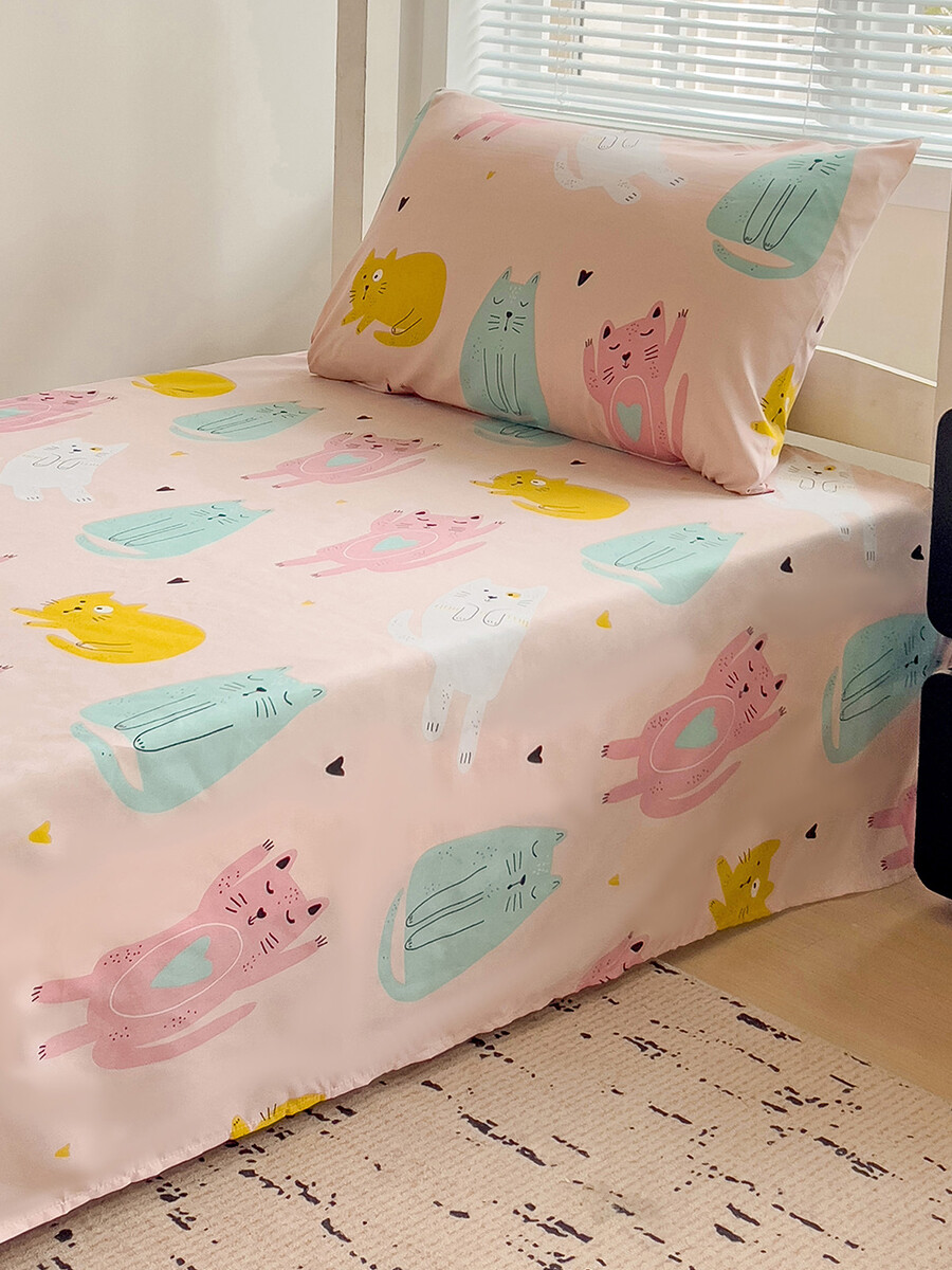 JUEGO DE SABANAS CATS COLORS - ROSADO 