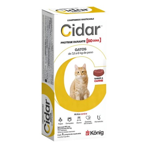 CIDAR GATOS PASTILLA ANTIPULGAS Y ANTIGARRAPATAS KONIG 3 A 6 KG