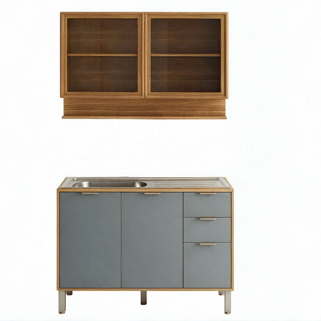 JUEGO COCINA 2 MODULOS Y PILETA MESADA LINEA COLORS FREIJO Y VERDE