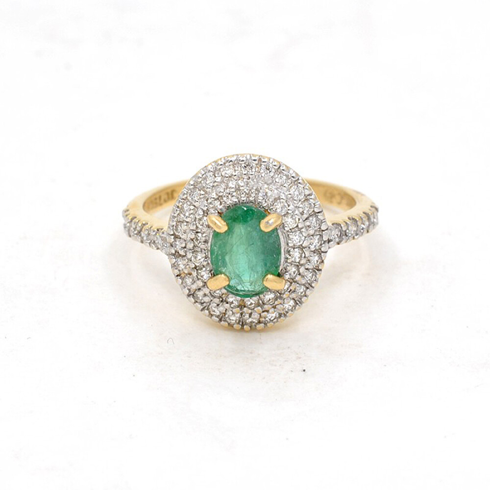 Anillo En Oro 18K, Esmeralda Y Brillantes Anillo En Oro 18K, Esmeralda Y Brillantes