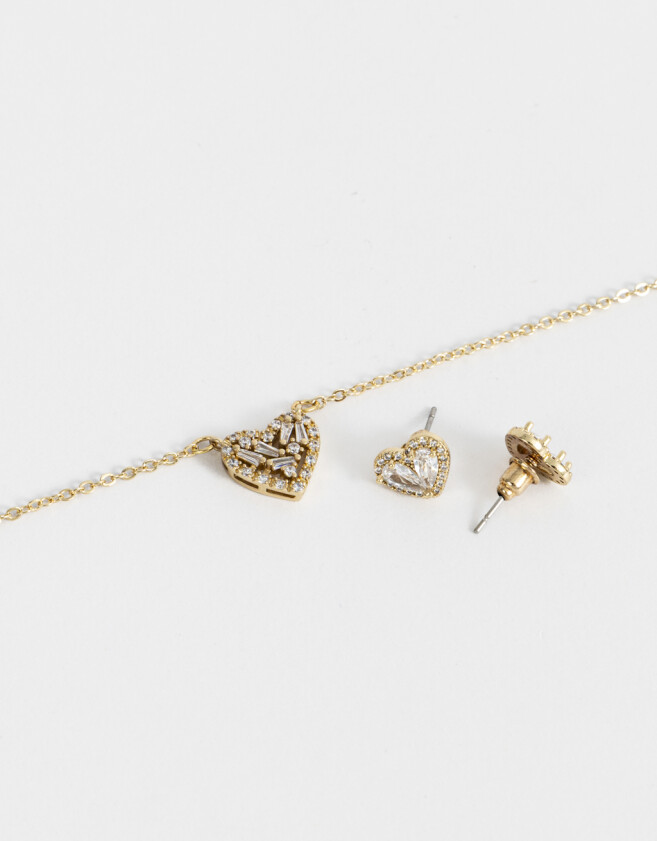 Bijouterie Set Premium Gold Set De Collar Y Aros Pasantes Bañado En Oro - Dorado