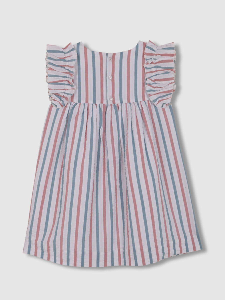 Vestido De Rayas Con Volantes En Mangas Azul Claro