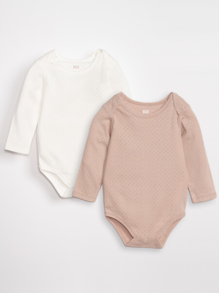 Pack x2 Body Manga Larga Estampa Rosa Viejo Y Blanco