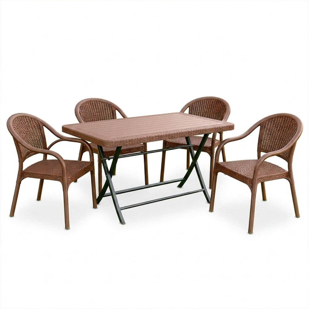 Mesa Comedor Plegable Exterior 1.20m + 4 Sillas Jardin Marrón