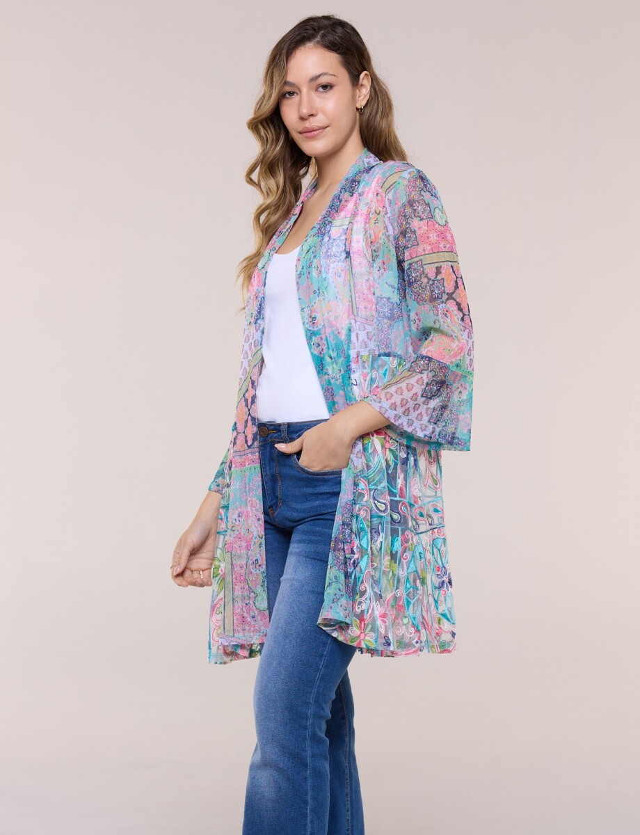 Cardigan Patchwork De Tul Bordado - Verde/multi 