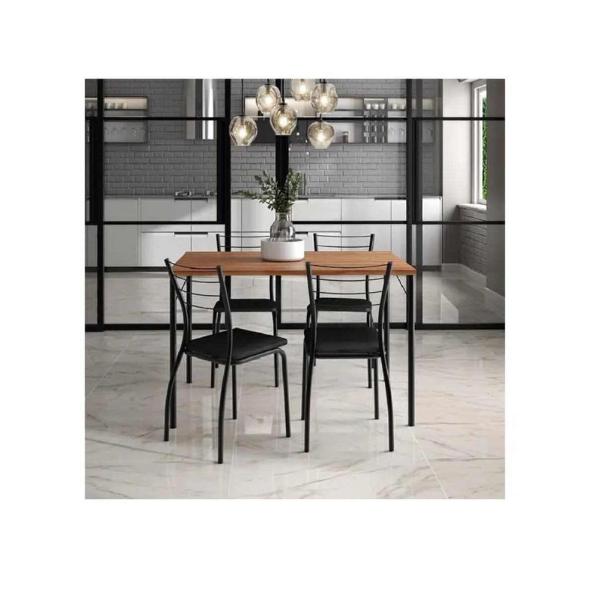 JUEGO DE COMEDOR MESA + 4 SILLAS FREIJO CON NEGRO 