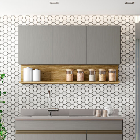 Modulo Aereo Para Cocina Tres Puertas De 120 cms. Gris Freijo FREIJO Y GRIS