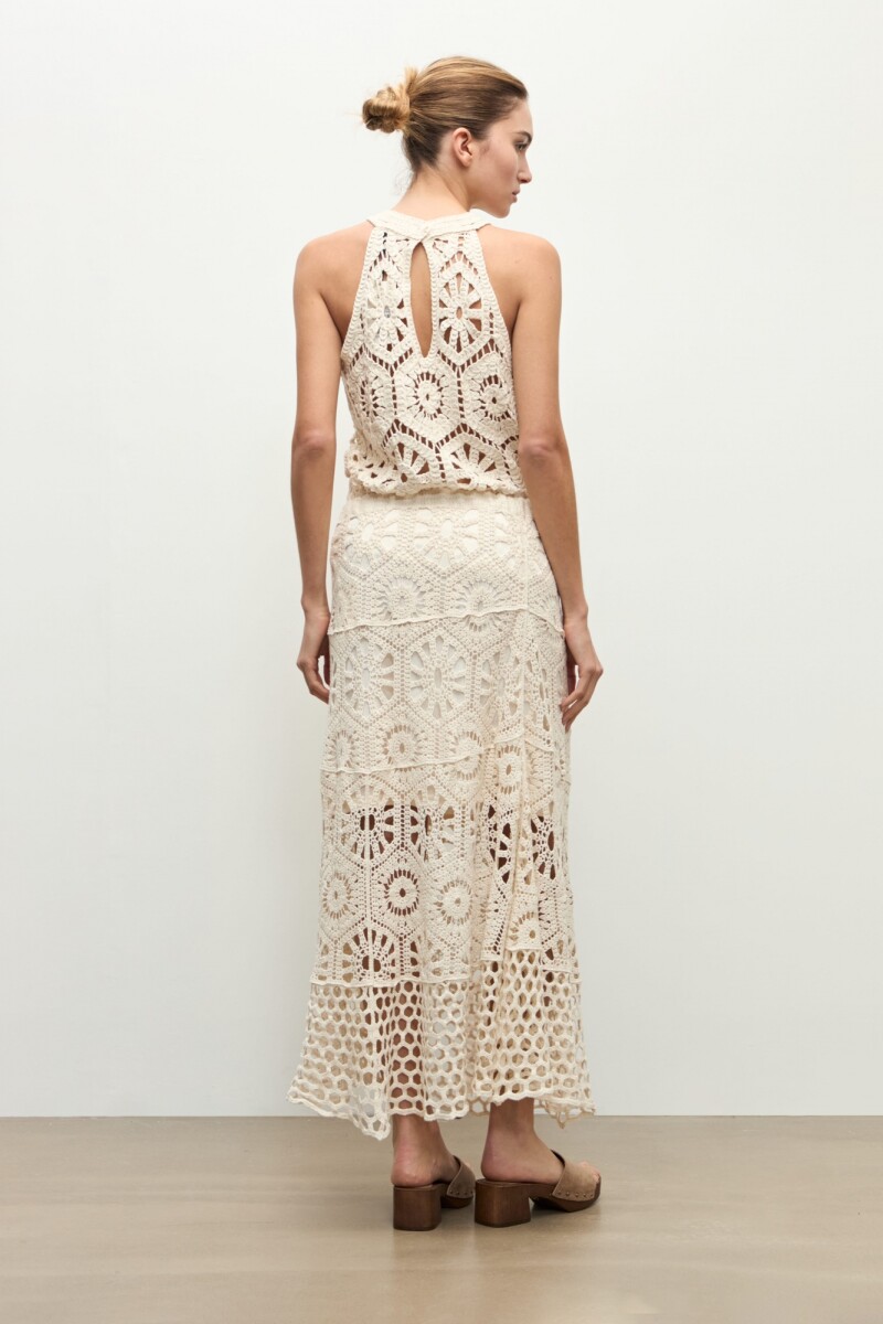 Falda tejida crochet beige melange