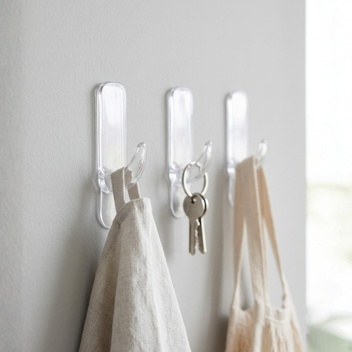 Gancho rectangular x3 de cristal con adhesivo P - TRANSPARENTE 