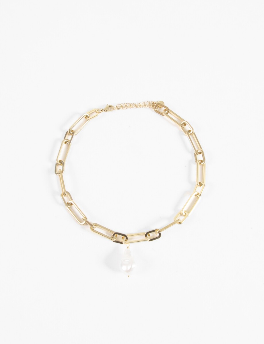 Collar gargantilla acero dije perla - dorado 