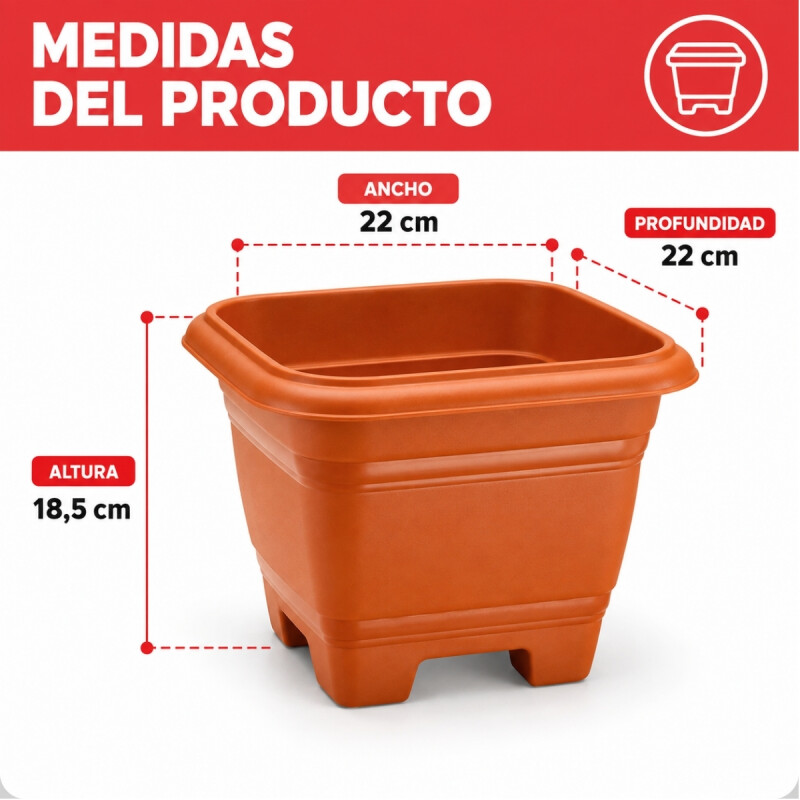 Set x3 maceta mediana cuadrada 4,3 lts TERRACOTA