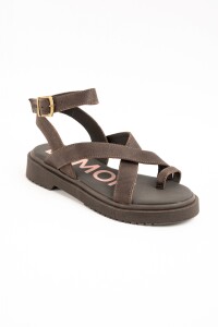 Sandalias Tiras Cruzadas Cuero Chocolate
