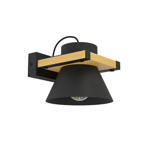 Lámpara de pared E27 acero negro y madera MACCLES EG6136