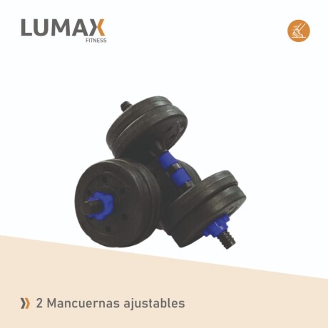 Set 2 Mancuernas Lumax + Barra 2 en 1 + 30kg Discos Pesas Azul