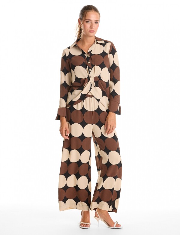 Conjunto Camisa Nudo & Pantalón Wide Leg MARRON/MULTI