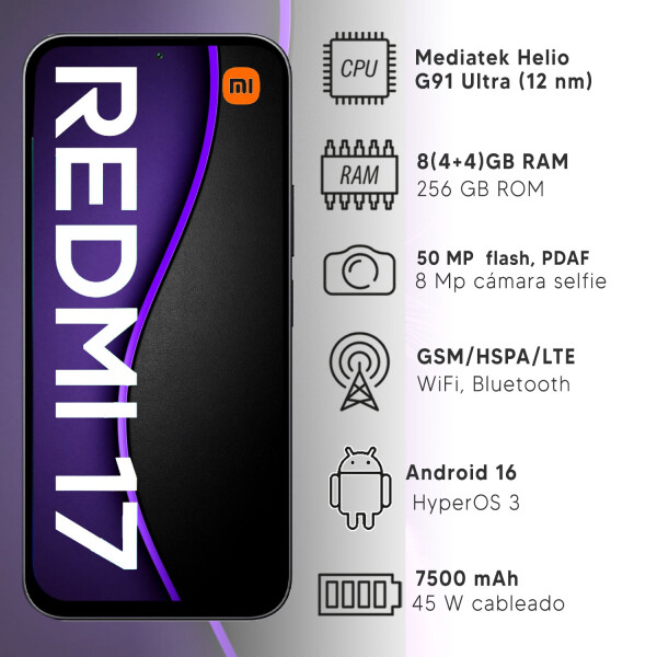 Xiaomi Redmi 17 8(4+4)gb Ram 256gb 4g + Regalo NEGRO