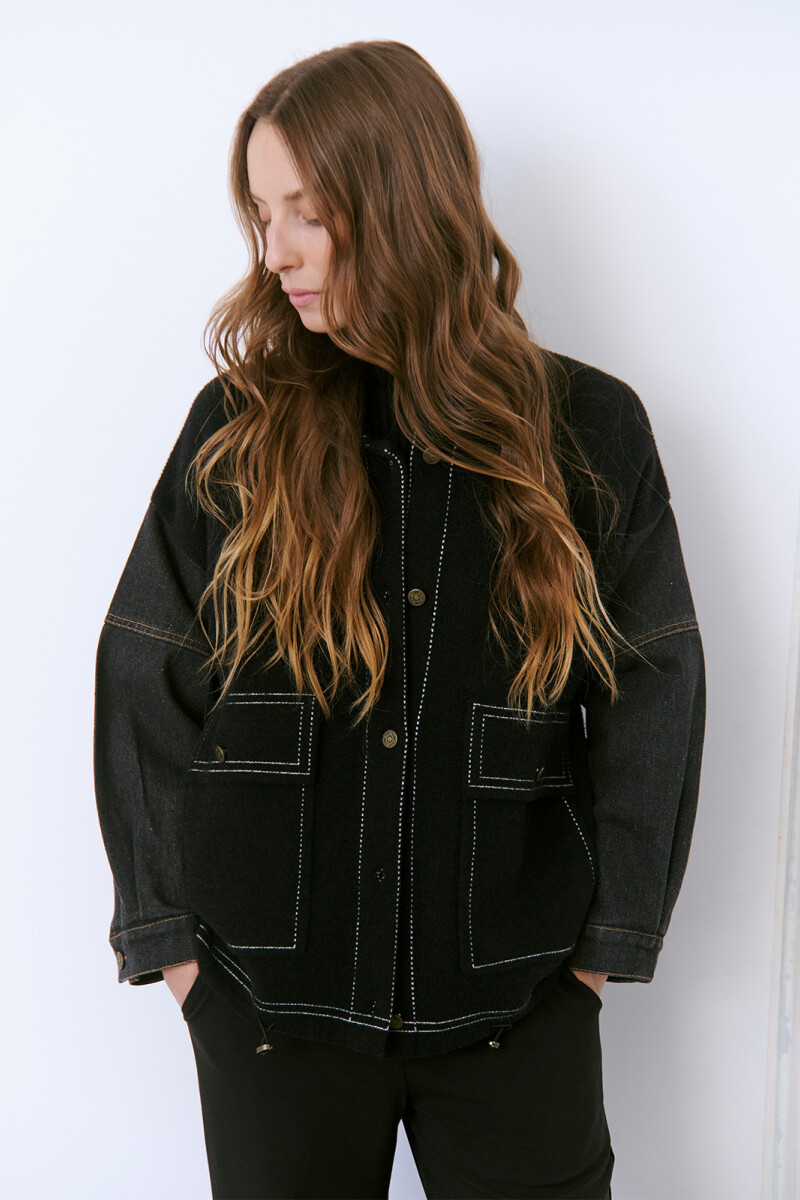 CAMPERA DENIM MESH NEGRO