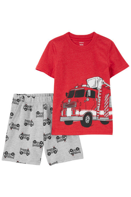 Set dos piezas de algodón, short y remera, diseño bomberos Sin color