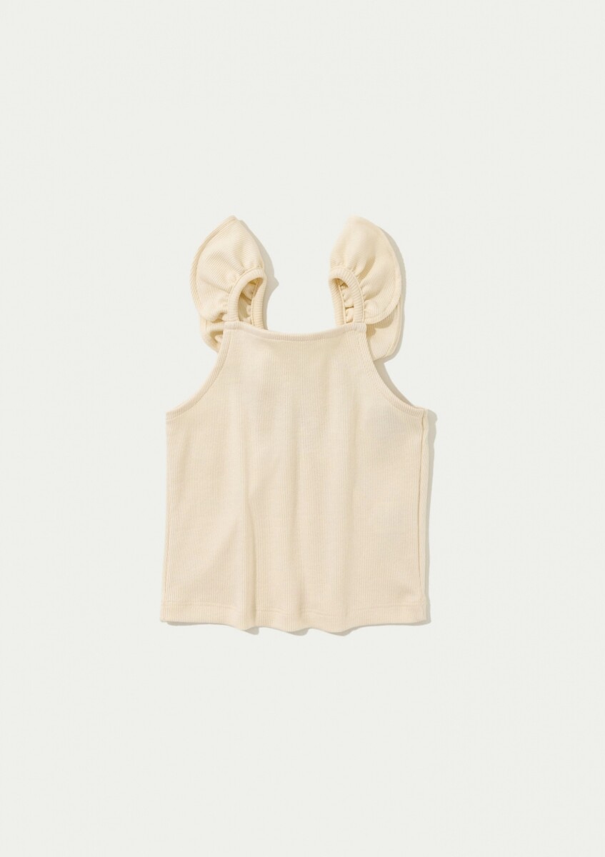 BLUSA INFANTIL MANGA CORTA CON VOLADOS - BEIGE 