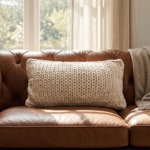 Almohadón Deco Tejido Doble Punto 30x50 - Pilar Crudo