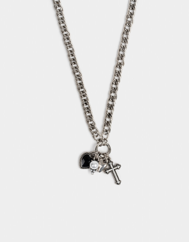 Collares Cortos Con cruz Set De Collares Con Cruz Strass - Plateado Antique Silver