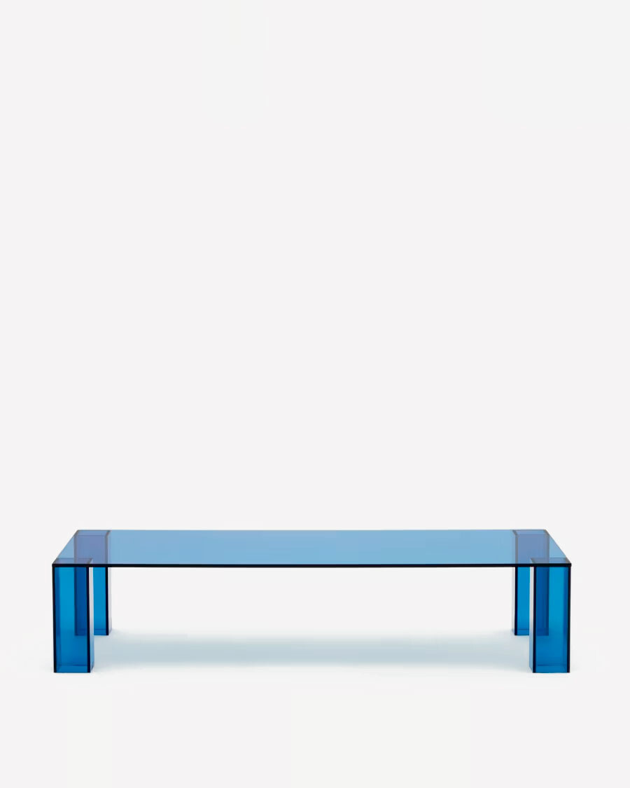 Mesa de centro Adularia de cristal templado azul 140 x 60 cm