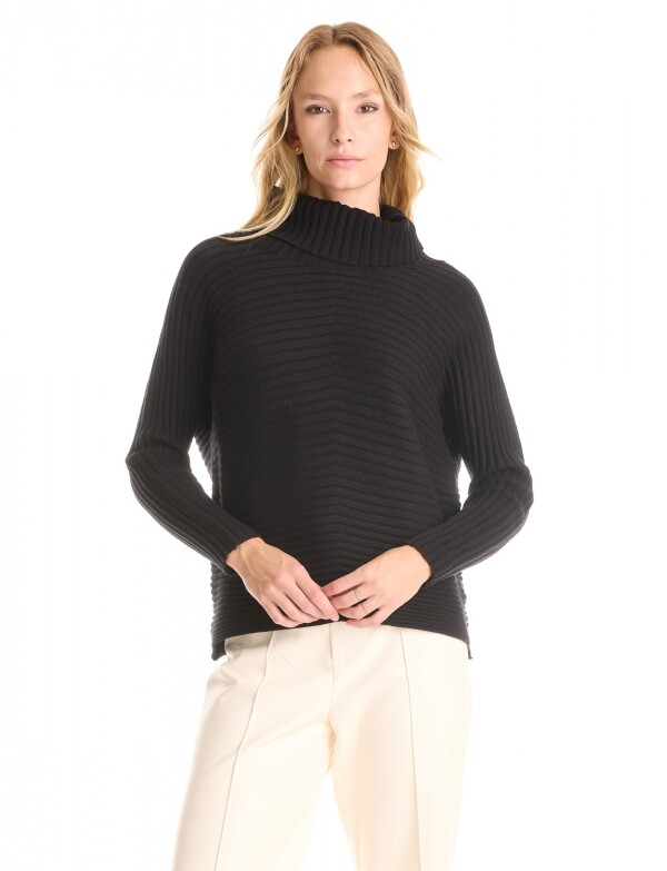 Buzo Acanalado Cuello Alto NEGRO