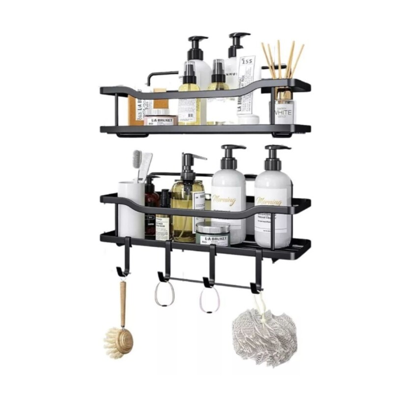 Set Estantes Organizador Baño Ducha Metal Adhesivo Ganchos Set Estantes Organizador Baño Ducha Metal Adhesivo Ganchos