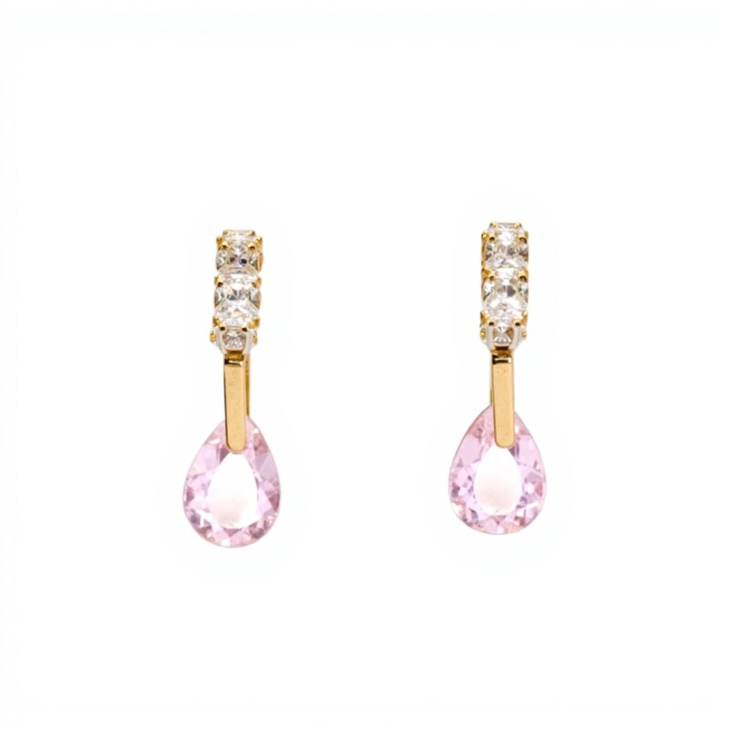 Caravanas oro Gotas Rosa- Oro bajo - Zirconia rosa- CA8006 conpiedra