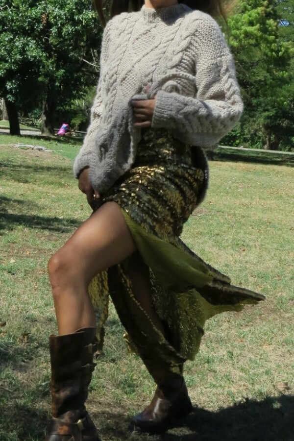 Godet Skirt Lentejuelas Dorado