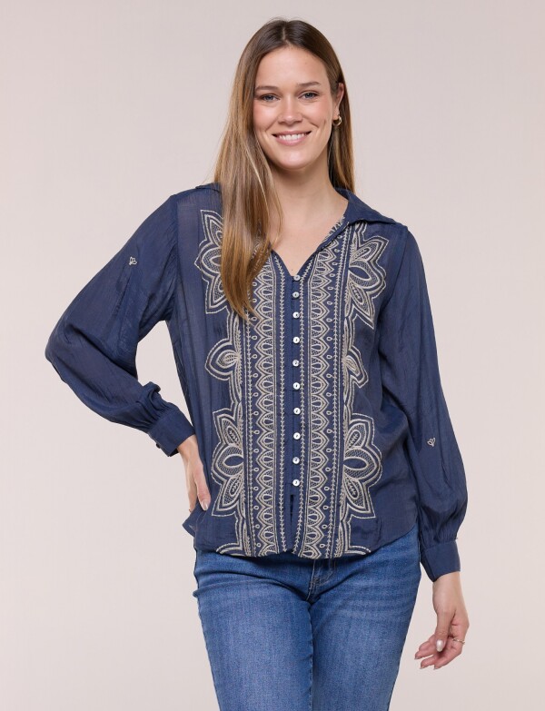 Camisa Rhian Con Bordado Frontal AZUL/MULTI