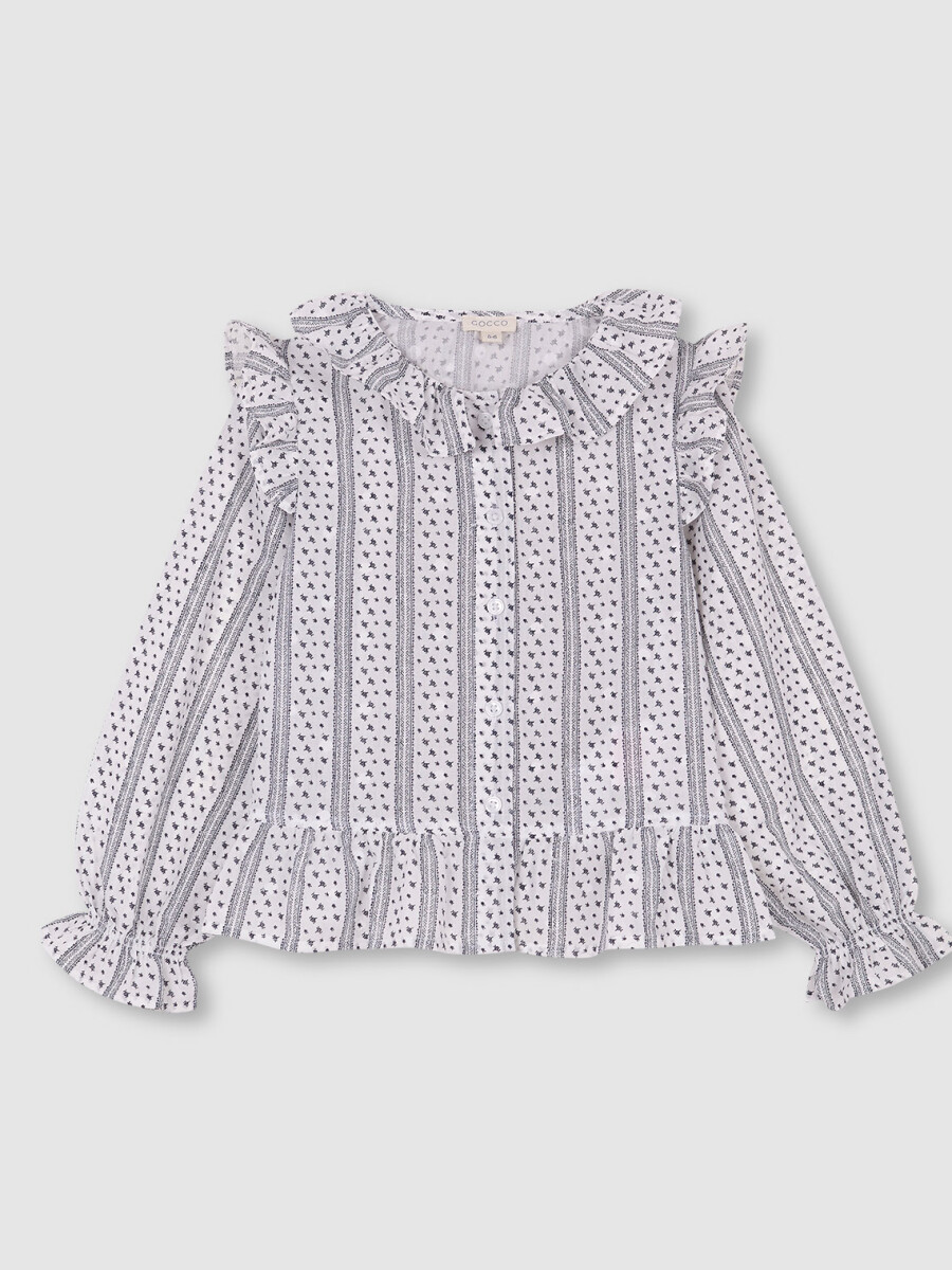Camisa Con Volantes De Florescitas Crudo