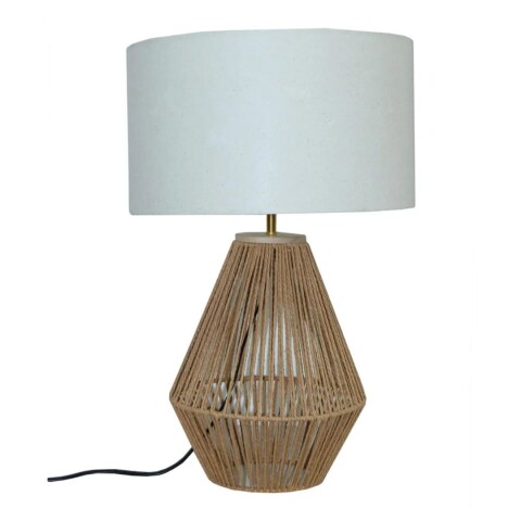 Lámpara de Mesa Mosa con Fibras Naturales Blanca y Marrón Lámpara de Mesa Mosa con Fibras Naturales Blanca y Marrón