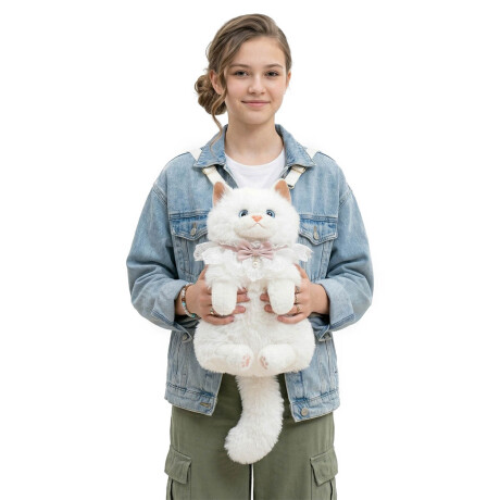 Mochila Peluche Gato Realista Bolso Animal Felpa Blanco