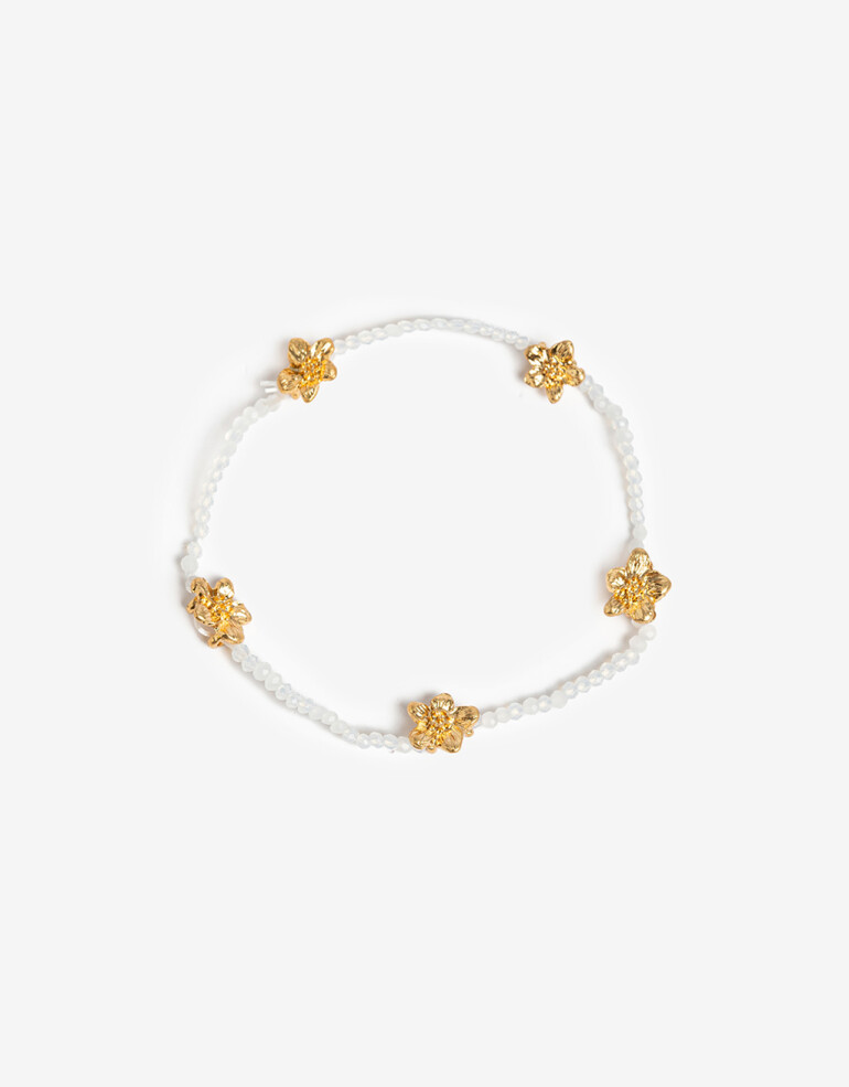 Pulseras Elásticas Color Pulsera Elástica Beads Y Flores - Dorado Oro Amarillo