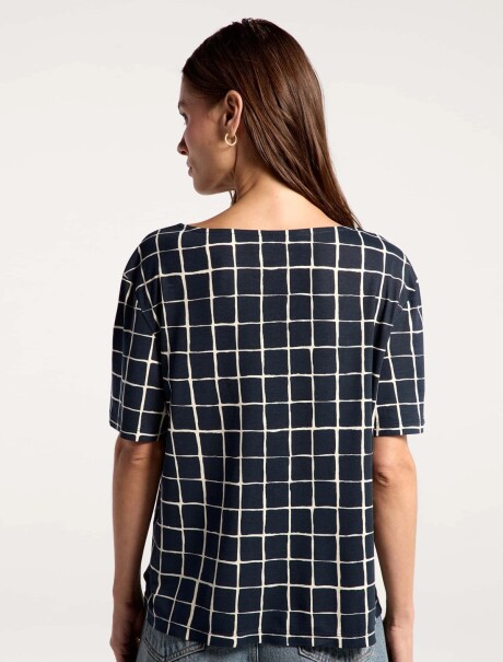 BLUSA DE CUELLO EN V CON ESTAMPADO AZUL