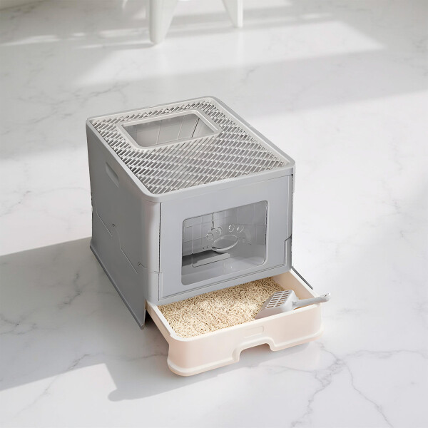 Baño Cerrado Sanitario De Gato Con Bandeja Extraíble Y Pala Color Gris