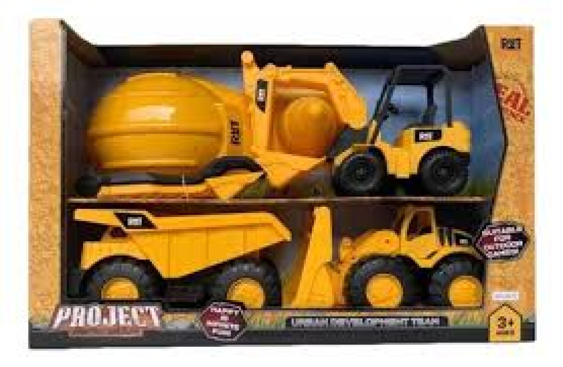 Set Vehiculos De Construccion 3 Maquinas Casco Y Cono 