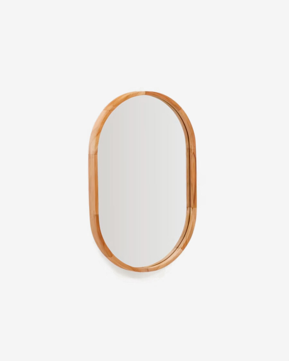 Espejo Magda de madera maciza de teca con acabado natural - Ø 40 x 60 cm 