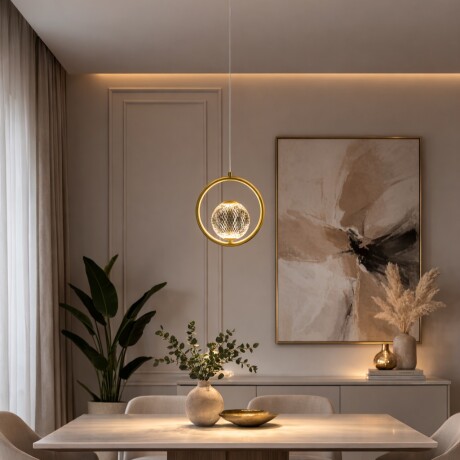 Colgante led esfera dorada y vidrio facetado Colgante led esfera dorada y vidrio facetado