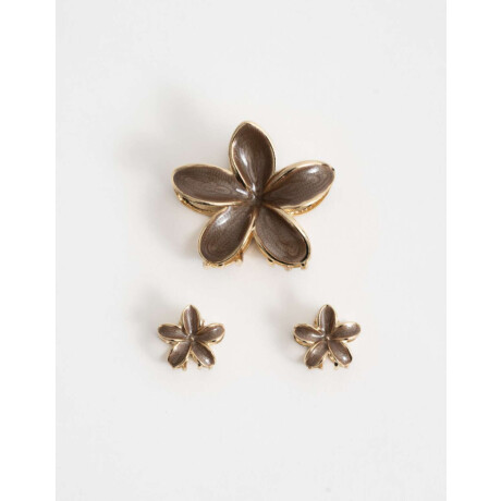 Set De Broches Flor Hawaiana Marron Medio
